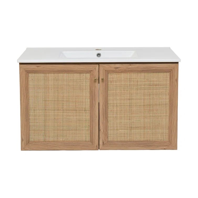 36-in Wood  Floating  Single Bathroom Vanity Set with Rattan Doors