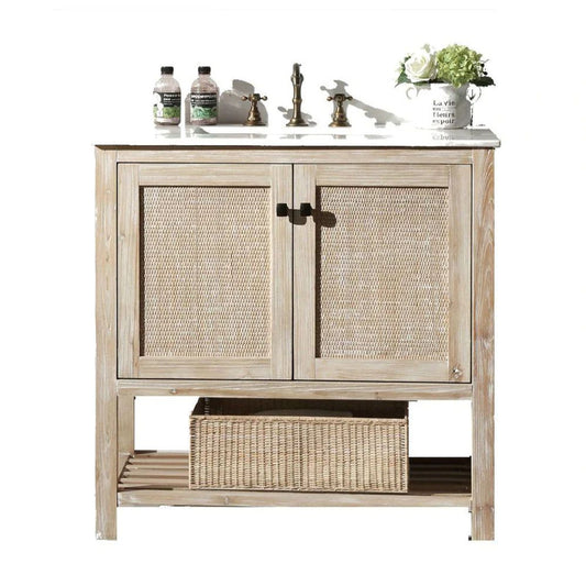 35-in Solid Wood Vanity with rattan door