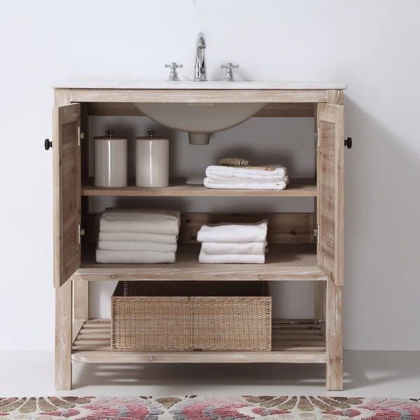 35-in Solid Wood Vanity with rattan door