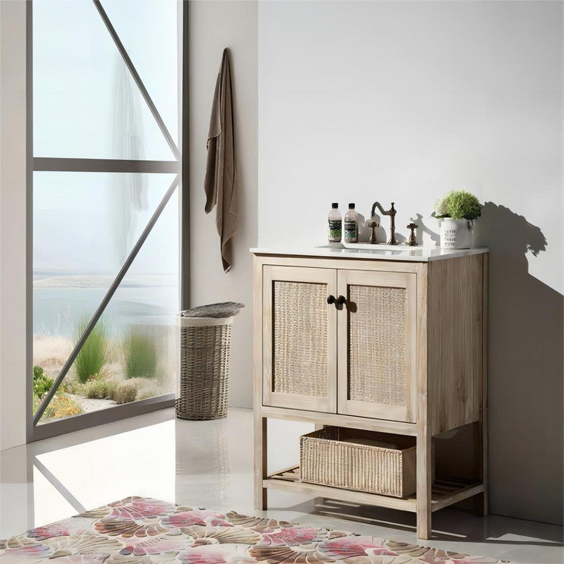 35-in Solid Wood Vanity with rattan door