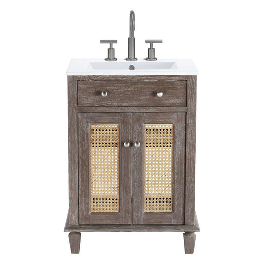 24-in Grey Bathroom Vanity with rattan door