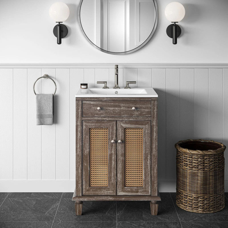 24-in Grey Bathroom Vanity with rattan door