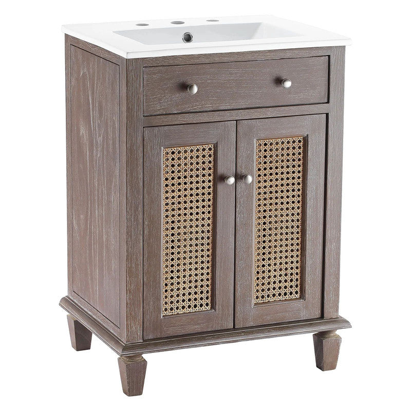 24-in Grey Bathroom Vanity with rattan door