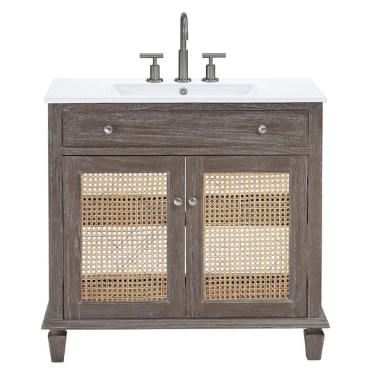 36-in Grey Bathroom Vanity with rattan door