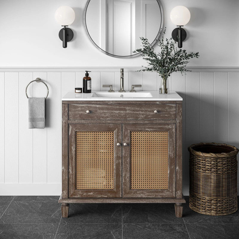 36-in Grey Bathroom Vanity with rattan door