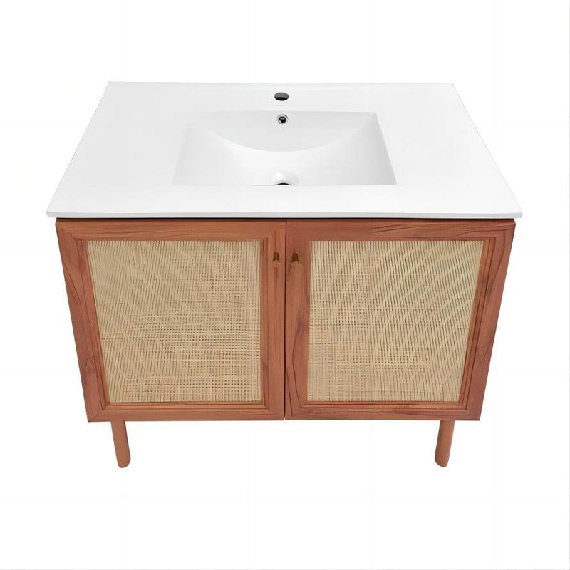 36-in Walnut Bathroom Vanity with rattan door