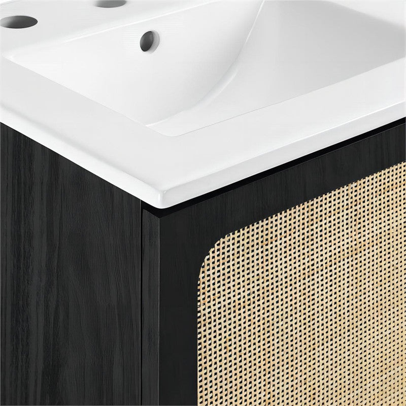 18-in Black Bathroom Vanity with white top and rattan door