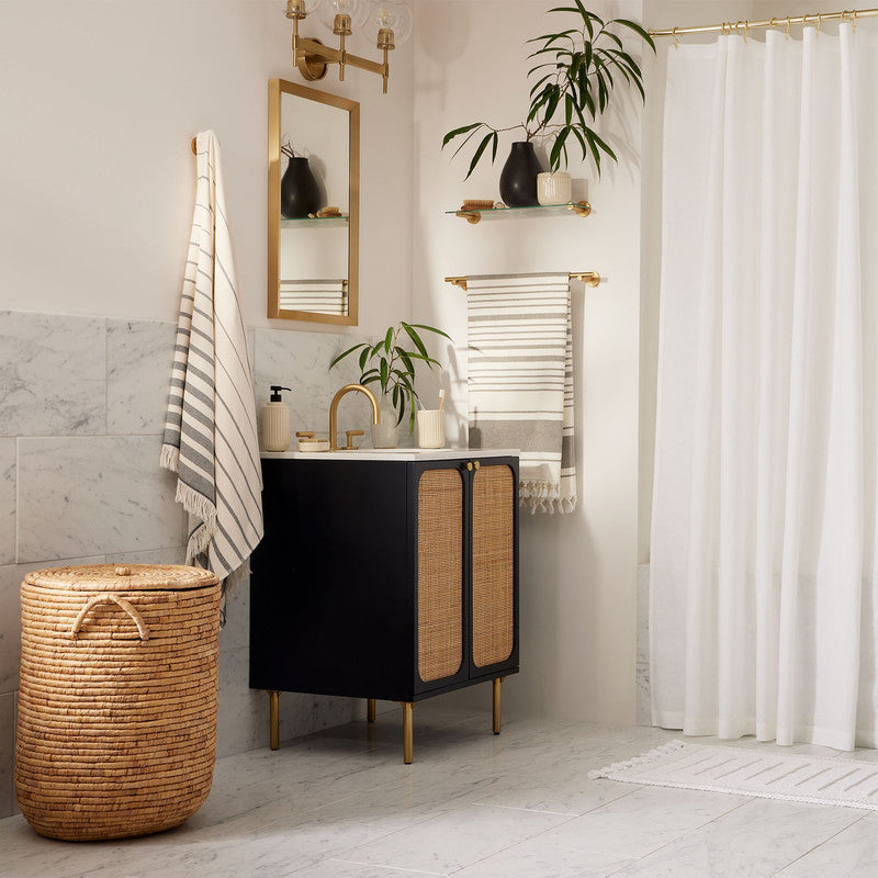 32-in Black Bathroom Vanity with white top and rattan door