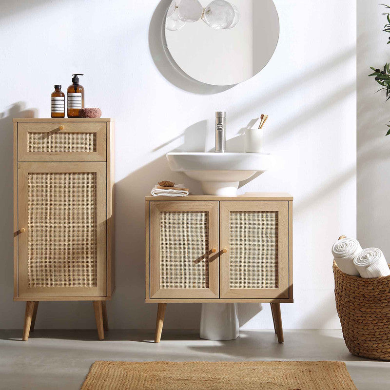 24-in Bathroom Vanity with white top and Rattan 2-Door