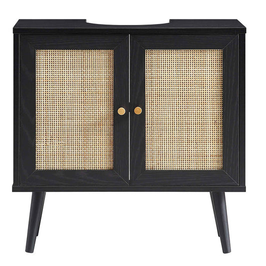 24-in Black Bathroom Vanity with white top and Rattan 2-Door