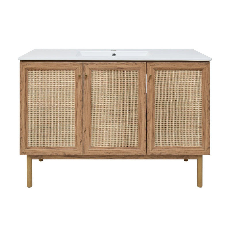 48-in Wood Single Bathroom Vanity Set with Rattan 3-Doors