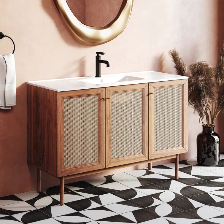 48-in Wood Single Bathroom Vanity Set with Rattan 3-Doors