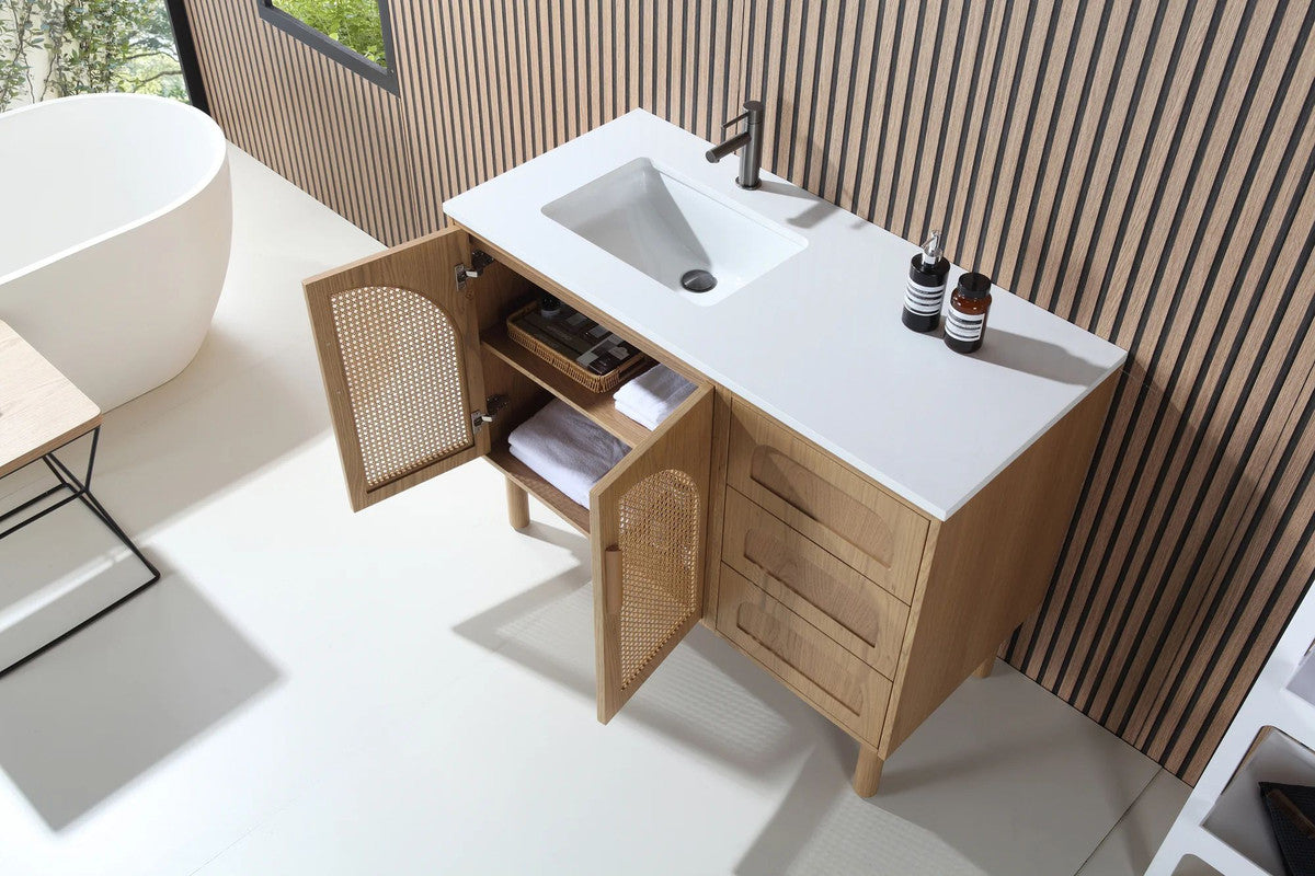 48-in Wood Single Bathroom Vanity Set with Rattan Door and drawer