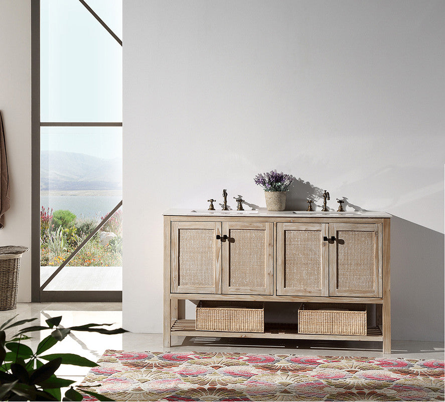 60-in Solid Wood  Double sink Vanity With Marble Top White Wash Finish