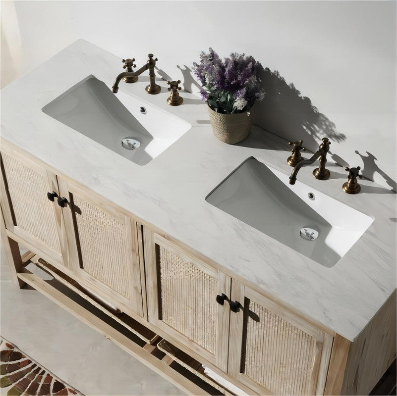 60-in Solid Wood  Double sink Vanity With Marble Top White Wash Finish