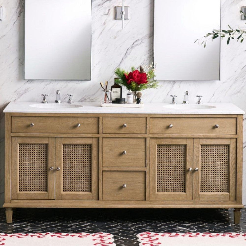 72-in Double Bathroom Vanity Base with Rattan 4-Door