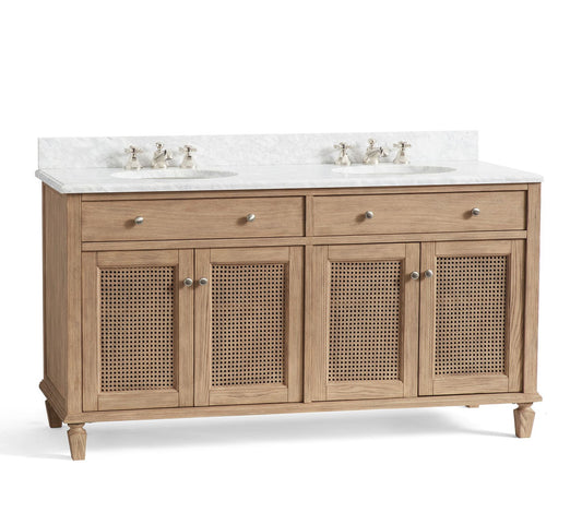 60-in Bathroom Vanity Base with Rattan 4-Door