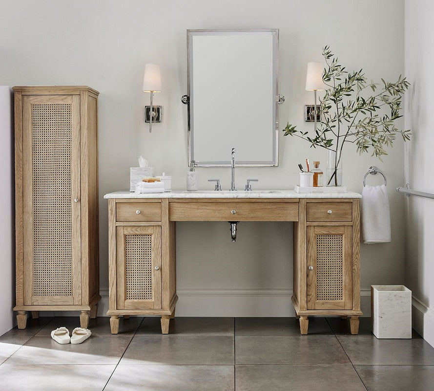 60-in Bathroom Vanity Base with Rattan 2-Door