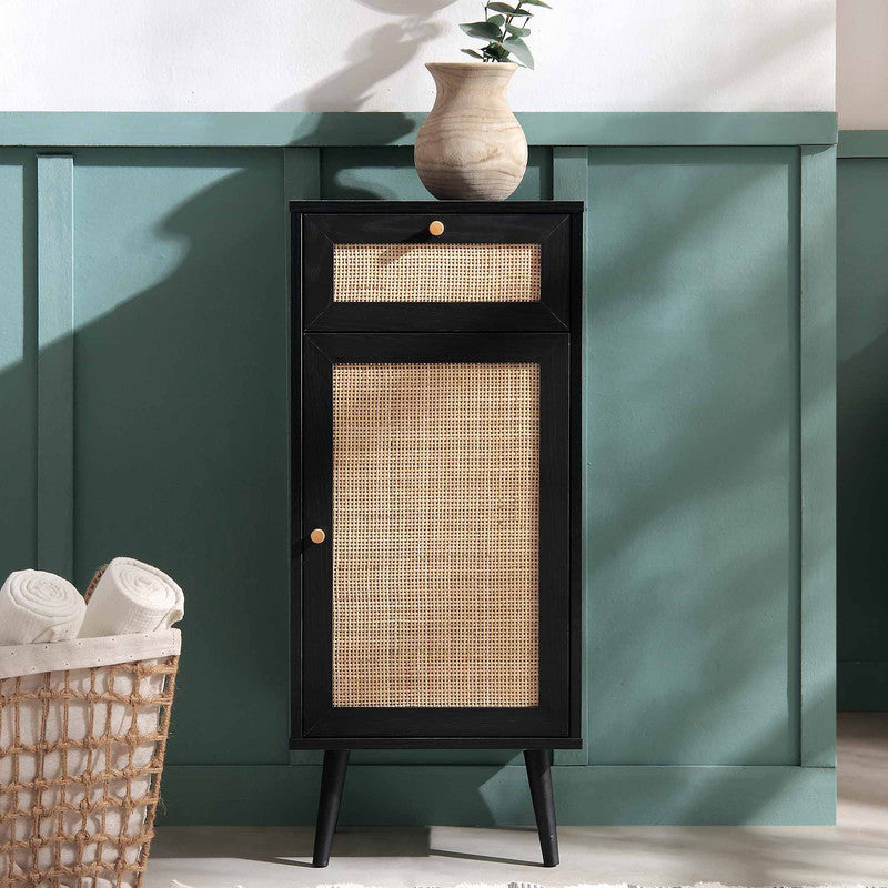 Bathroom black rattan storage cabinet