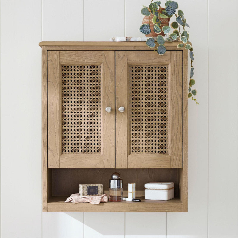 Wall storage Cabinet with rattan 2-door