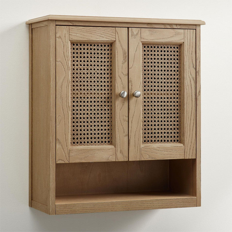 Wall storage Cabinet with rattan 2-door