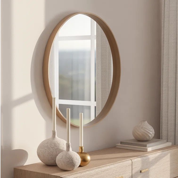 Wood Round Mirror