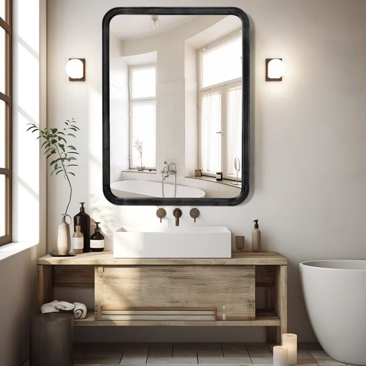 Black Wood Rectangle Wall Mirror