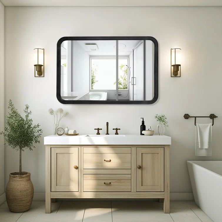 Black Wood Rectangle Wall Mirror